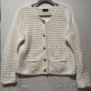 GAP Cream Cotton Knit Cardigan with Gold Buttons and front pockets